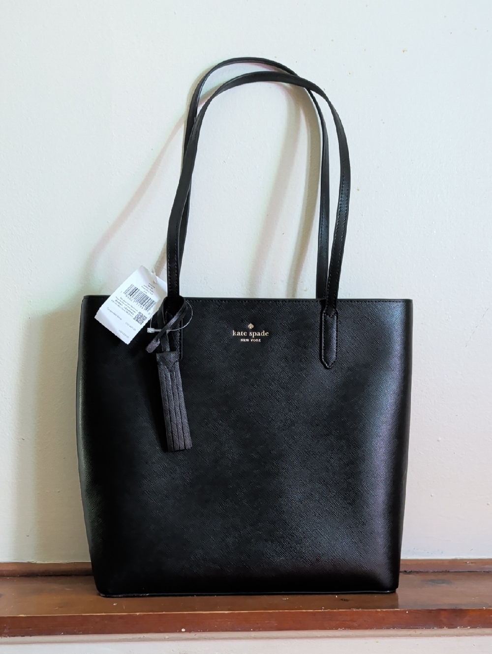 New Kate Spade Black Saffiano Leather Tote with Tassel